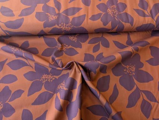 Viskose Stretch Blumen Zimt Lila - 2